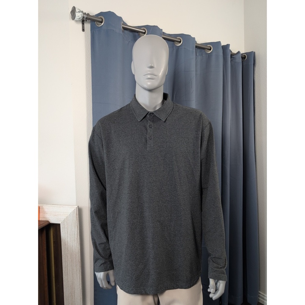 BYLT Premium Basics Drop Cut Long Sleeve Lux Polo Mens 2XL‎ Dark Heather Gray